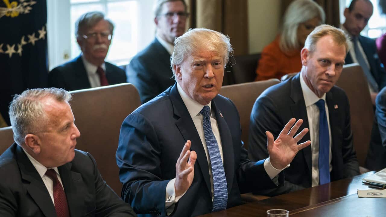 US President Donald J. Trump speaks with the media before a meeting with his cabinet in the White House in Washington DC, USA, 09 April 2018. 