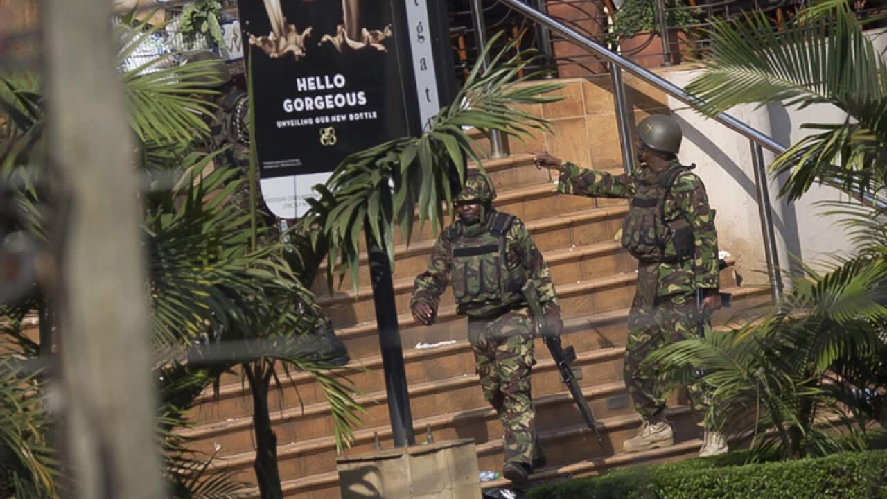 Soldiers from the Kenya Defense Forces at the Westgate Mall in Nairobi