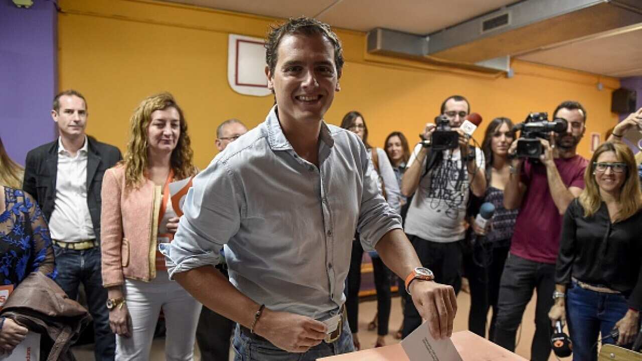 Lider de Ciudadanos Albert Ribera vota en las elecciones en Cataluña