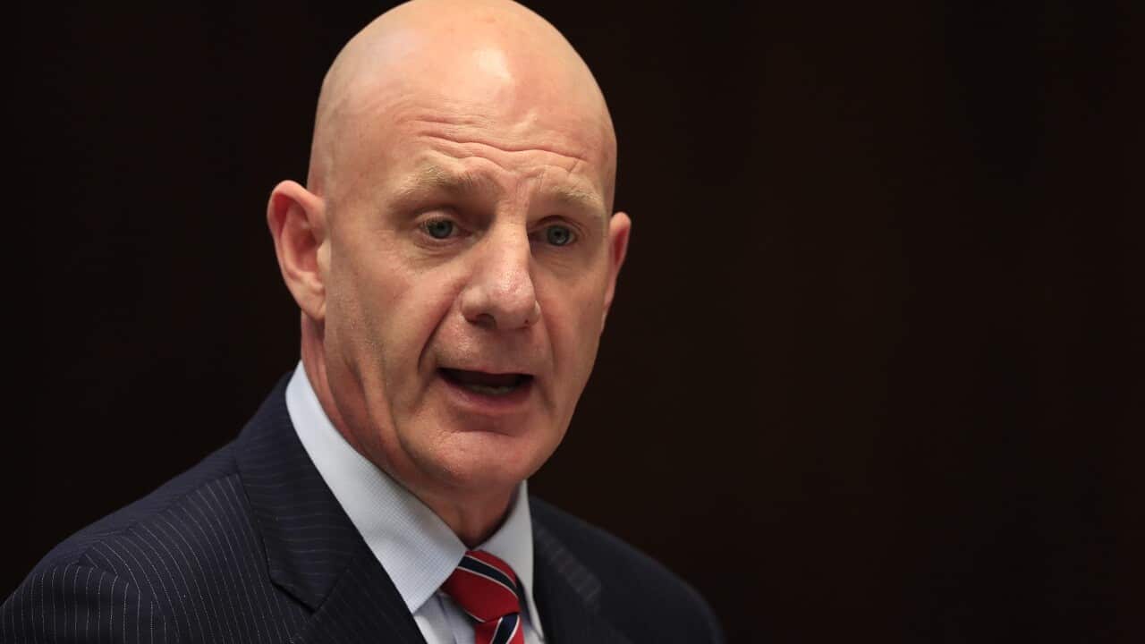 Peter Gutwein talks to the media.