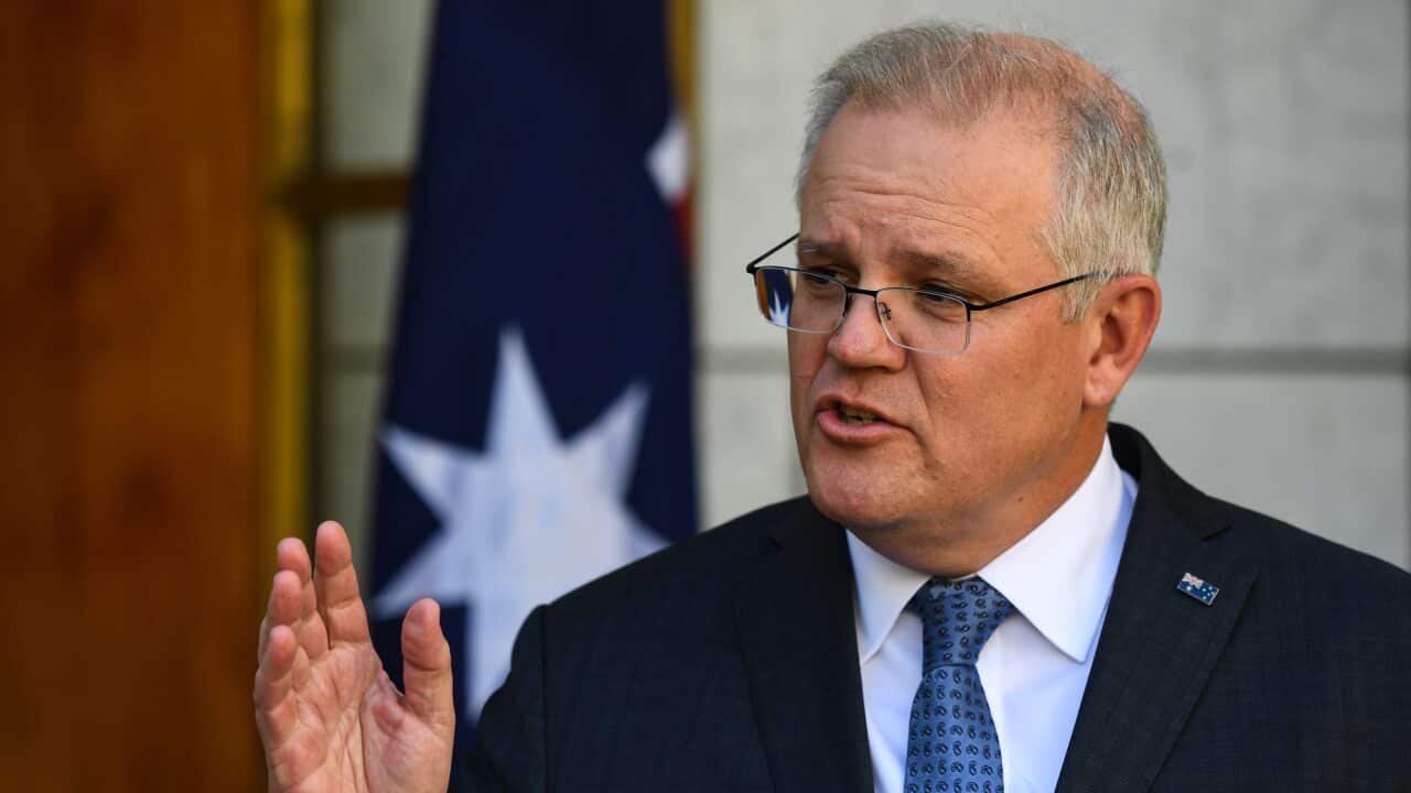 Prime Minister Scott Morrison speaks during a press conference at Parliament House.
