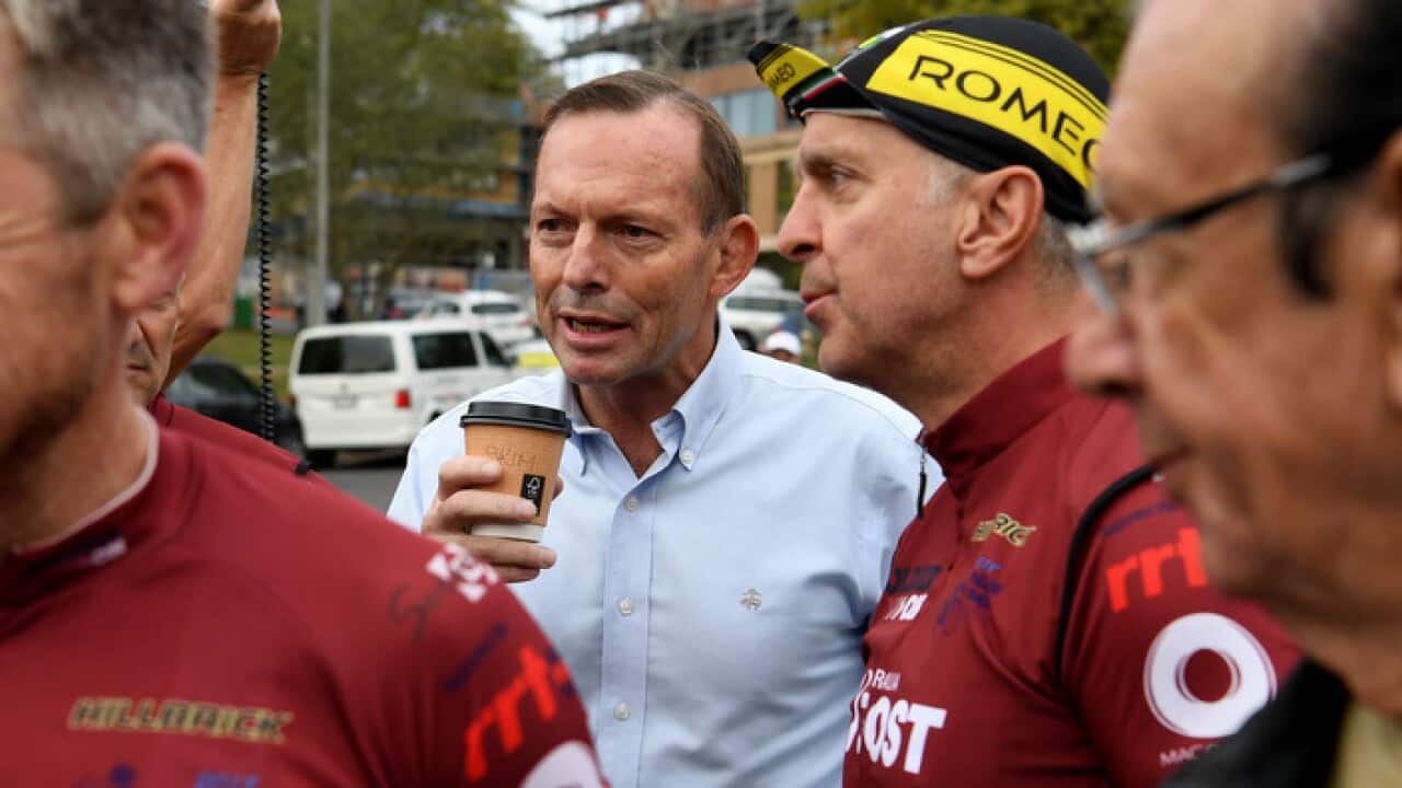 Former prime minister Tony Abbott and his fellow bike riders