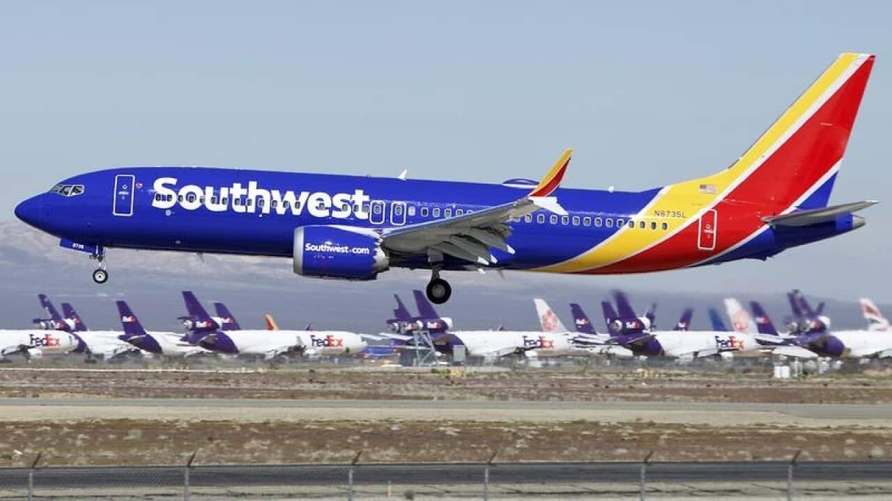 A file image of a Southwest Airlines Boeing 737 MAX aircraft