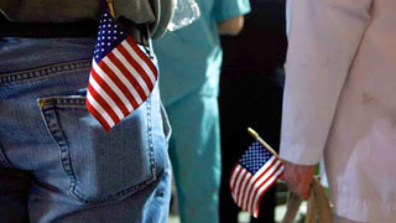 US voters with flags