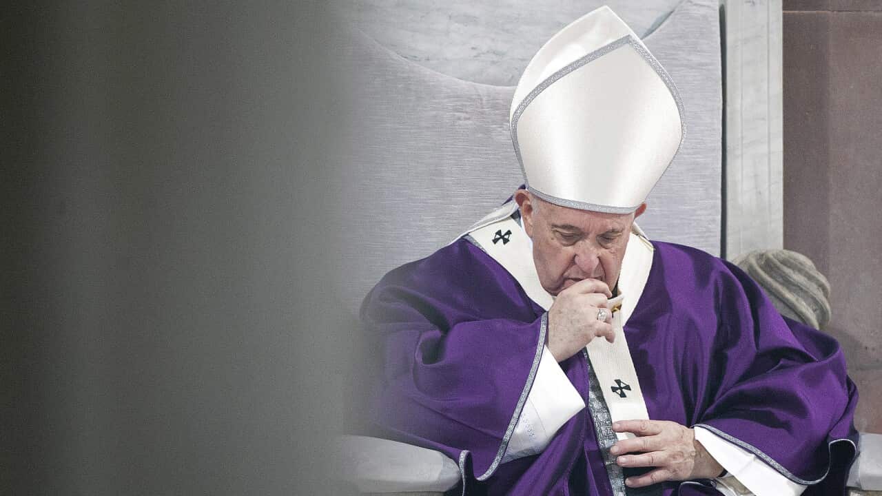As he held his weekly audience and later led an Ash Wednesday service, Pope Francis displayed the symptoms of a cold, with a coarse voice and frequent cough.