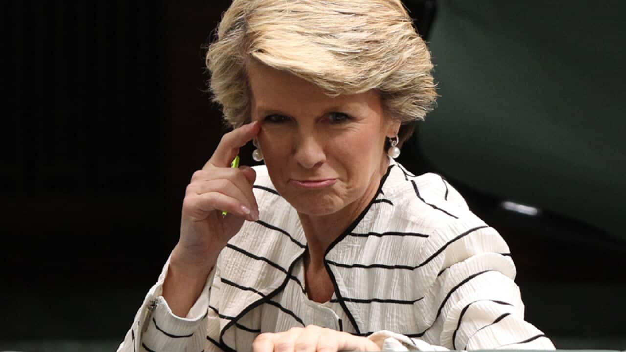 Foreign Minister Julie Bishop gestures.