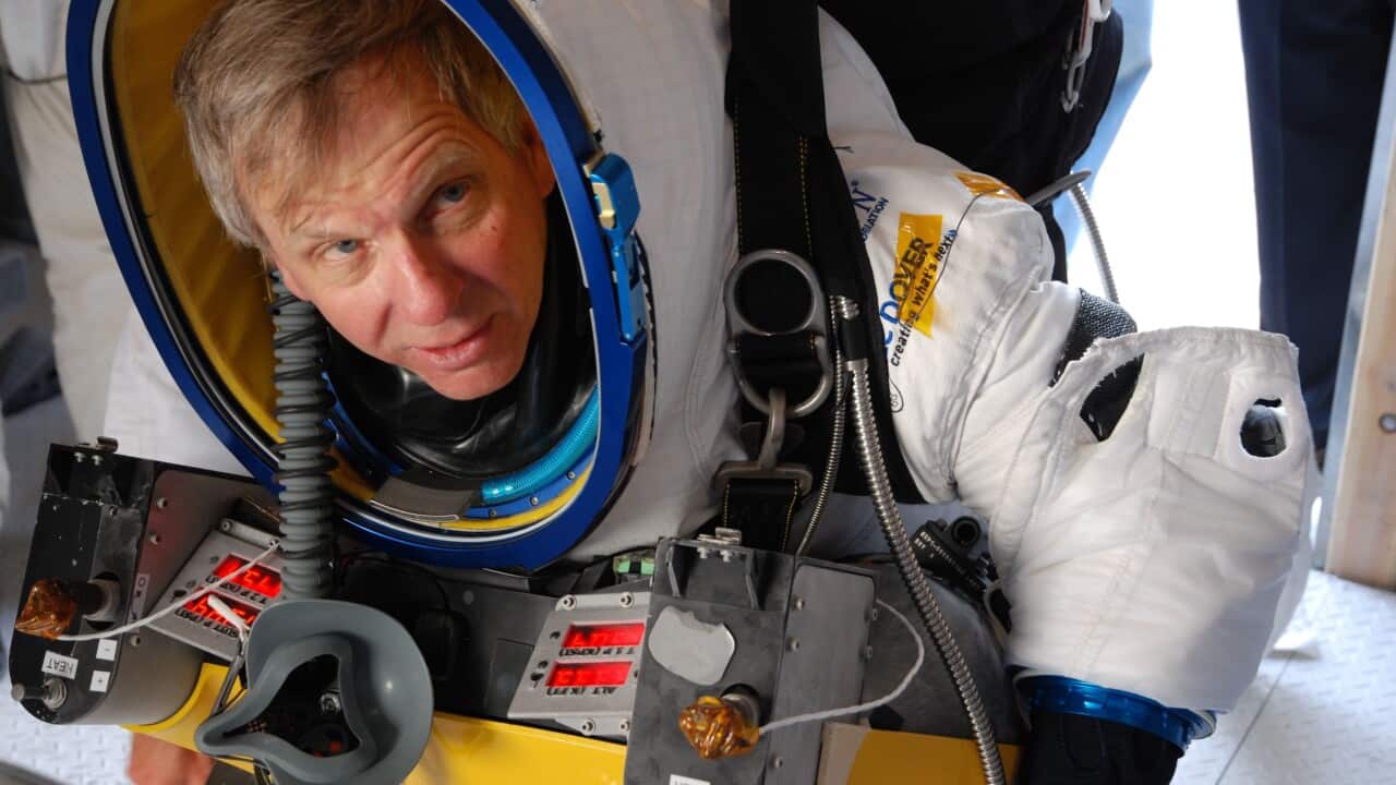 Google executive Alan Eustace during a thermal test of his space suit somewhere in New Mexico, USA. (EPA)