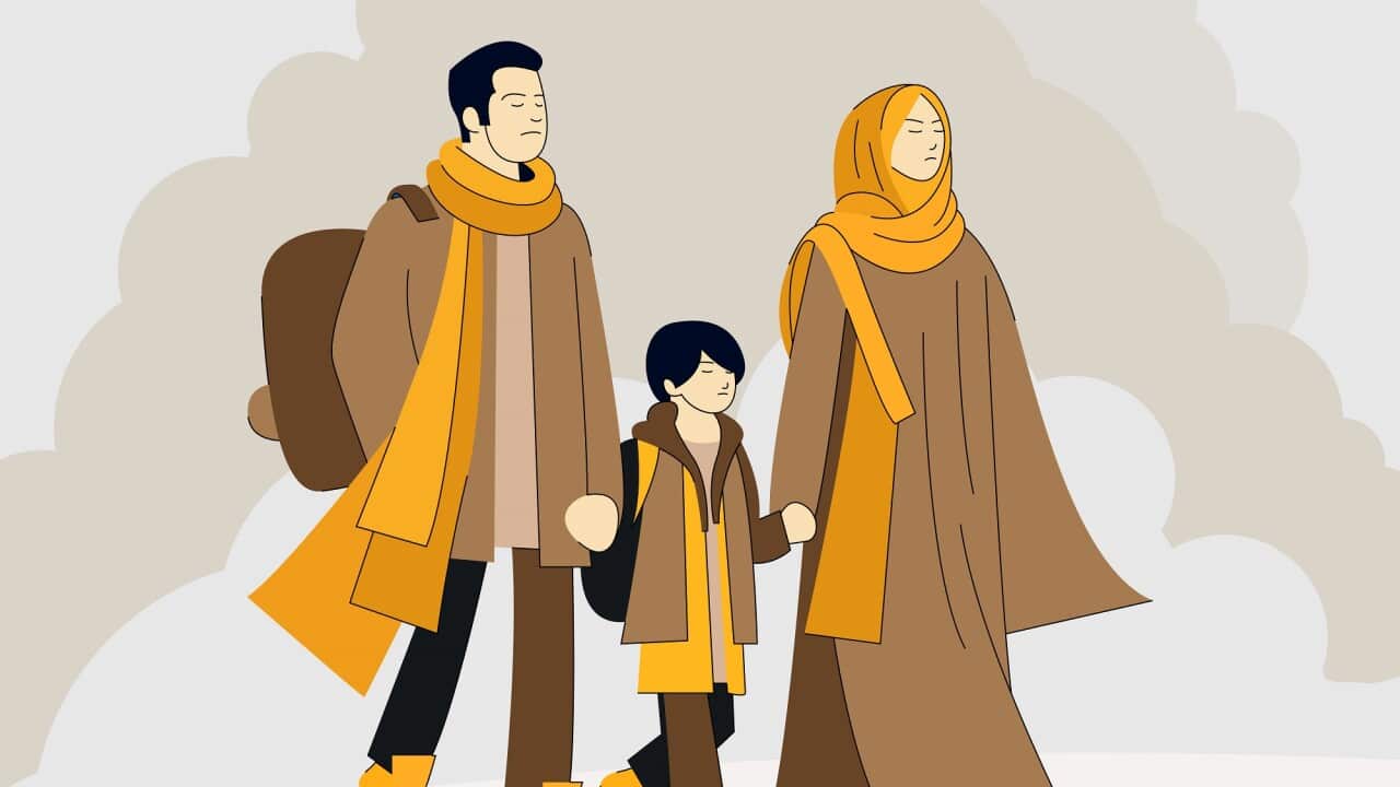 International Migrants Day Poster Social Media Design - Immigrant Family Illustration