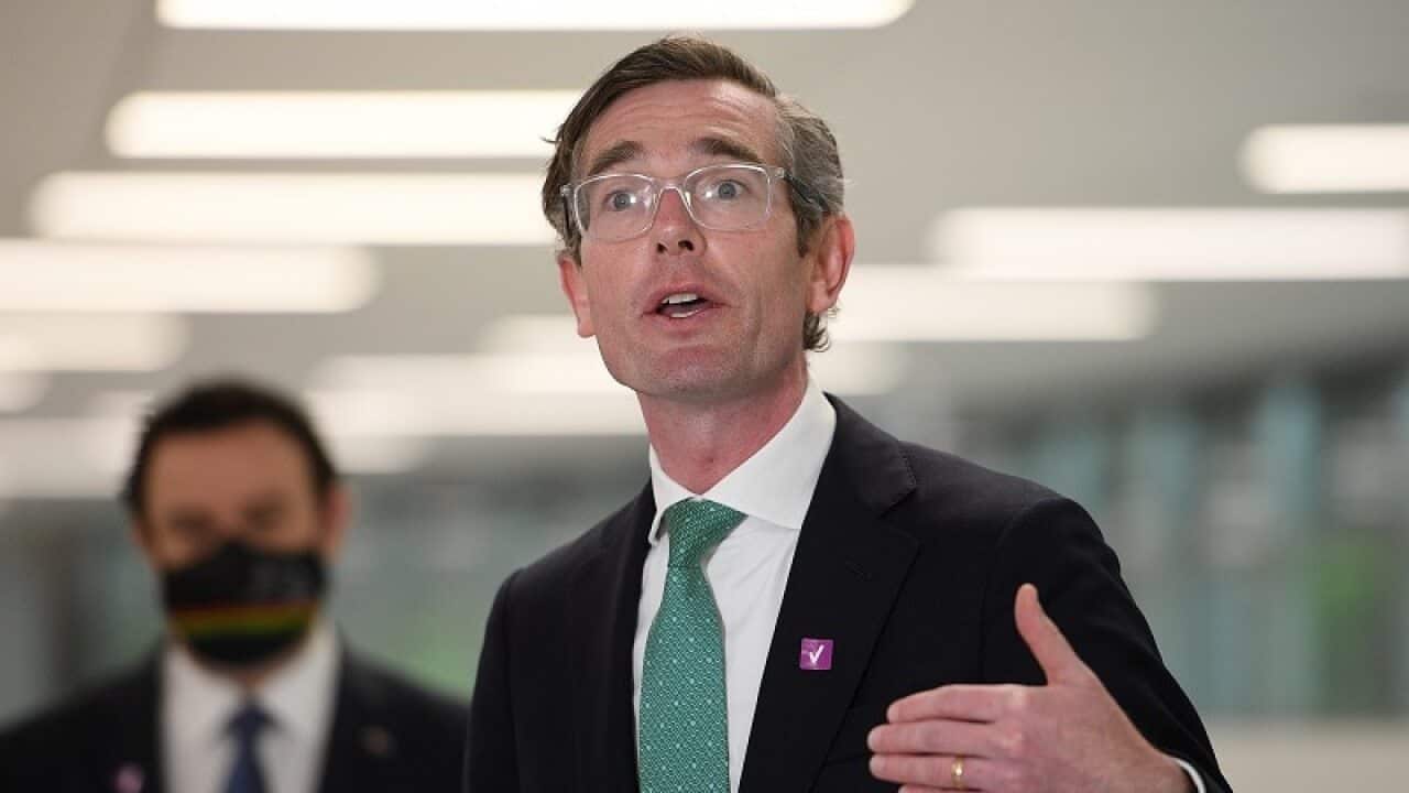 NSW Premier Dominic Perrottet addresses media during a press conference in Sydney, Thursday, October 7, 2021. (AAP Image/Dan Himbrechts) NO ARCHIVING