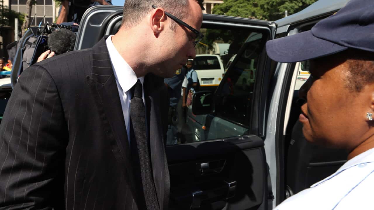 Oscar Pistorius outside the high court in Pretoria
