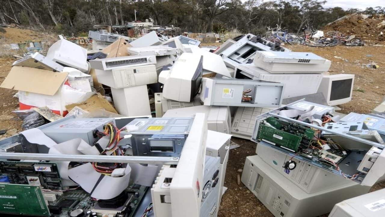 Obsolete computers and accessories on a landfill site near Canberra.