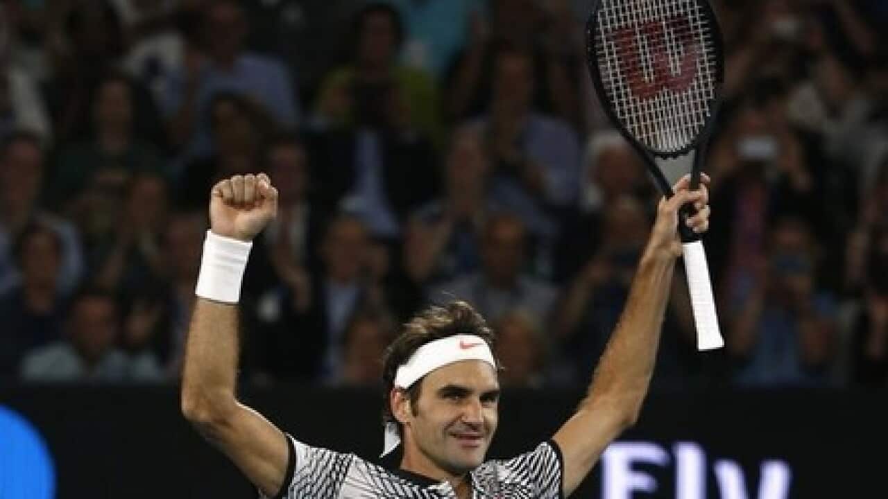 Roger Federer bejubelt den Halbfinal-Einzug in Melbourne
