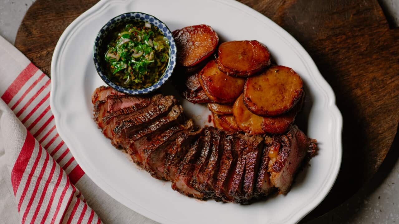 Rump cap with quick chimichurri and salardaise potatoes