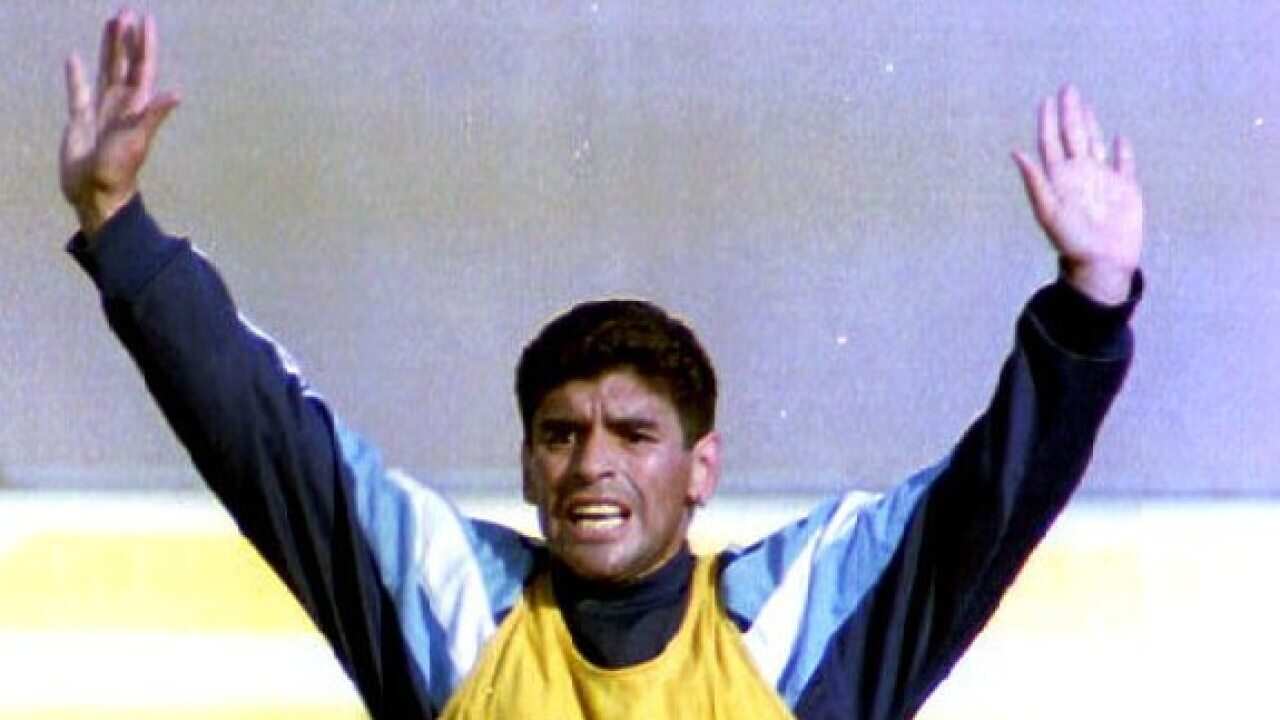 Diego Maradona gestures during an Argentina training session in Sydney, Australia
