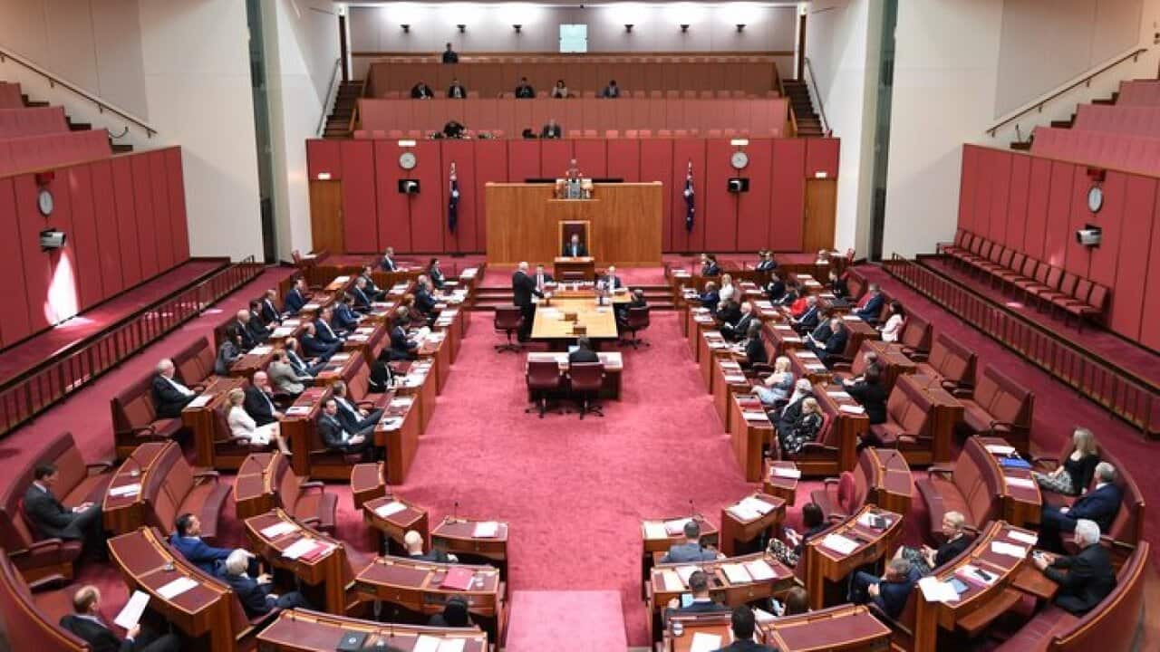 Overview of the Senate chamber at Parliament House in Canberra, Monday, November 13, 2017. (AAP Image/Lukas Coch) NO ARCHIVING