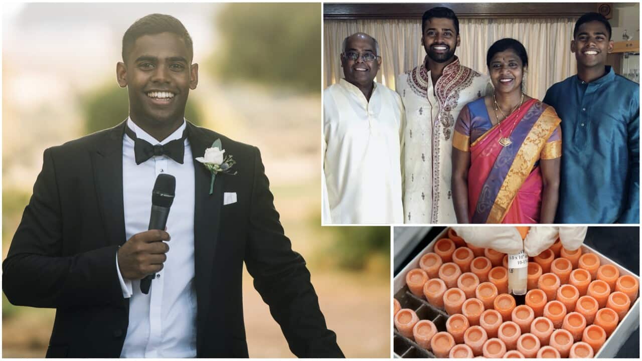 Stem Cell Donation Awareness Campaigners, Nimalan Sundaram (left); Sundaram family (top right); collection of stem cells (AAP)