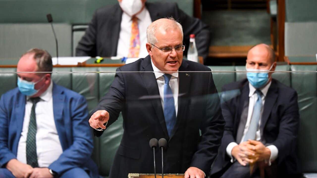 Prime Minister Scott Morrison speaks during Question Time at Parliament House in Canberra.