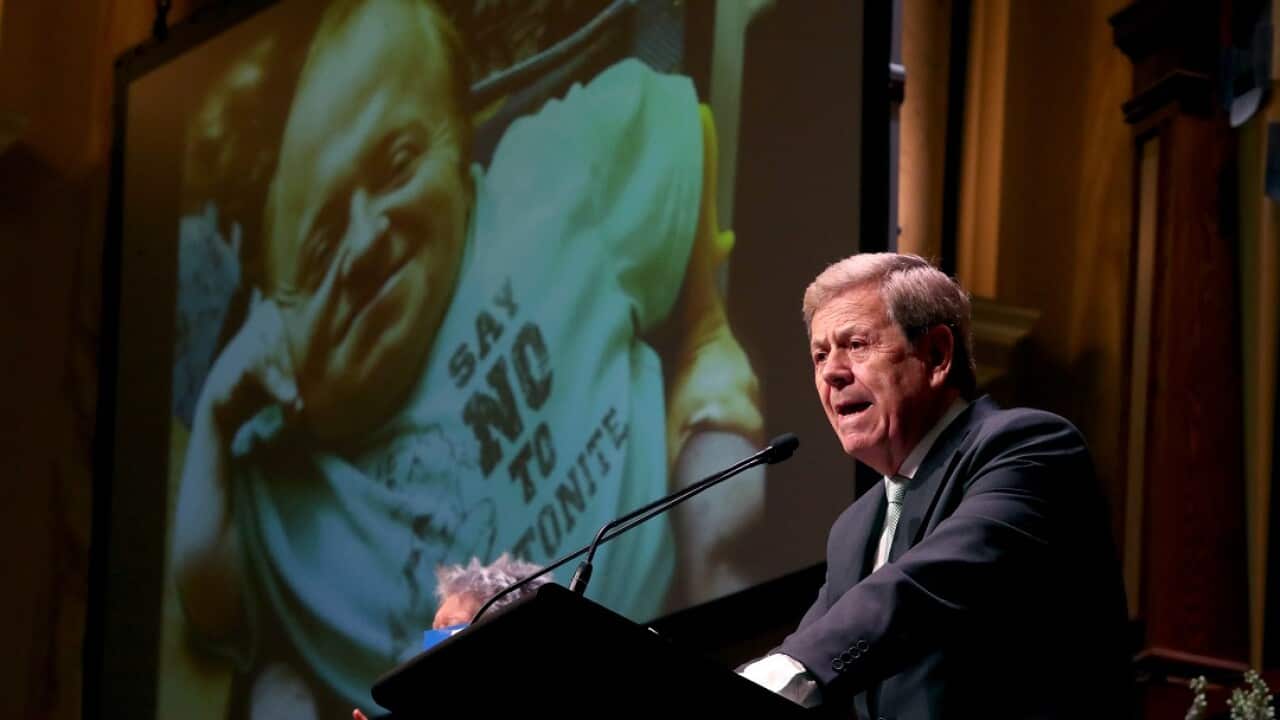 Ray Martin was among those that paid tribute to disability activist, actor, and author Quentin Kenihan at the memorial service in Adelaide.