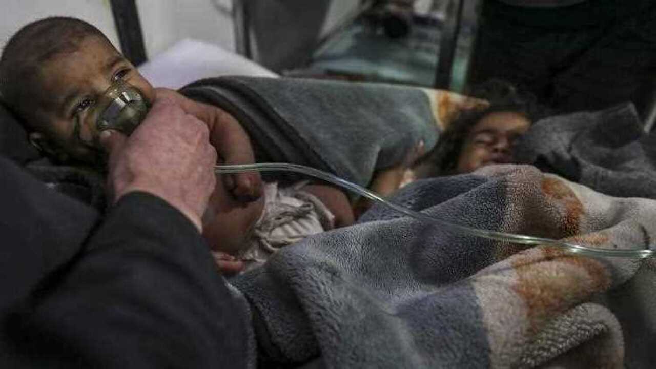 Affected children receive treatment after a gas attack on al-Shifunieh village, in Eastern Ghouta, Syria, 25 February 2018 (issued 26 February 2018). According to activists working in the area,