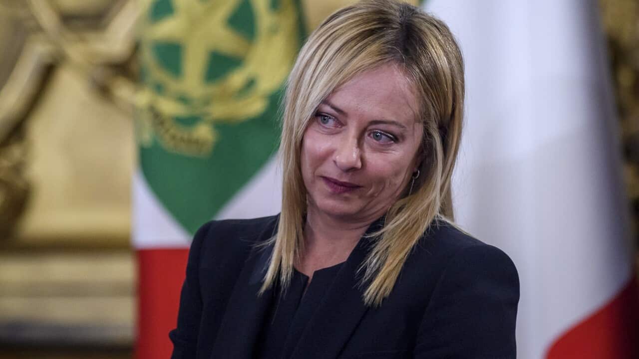 Italian Prime Minister Giorgia Meloni attends the swearing-in ceremony at the Quirinal Palace.