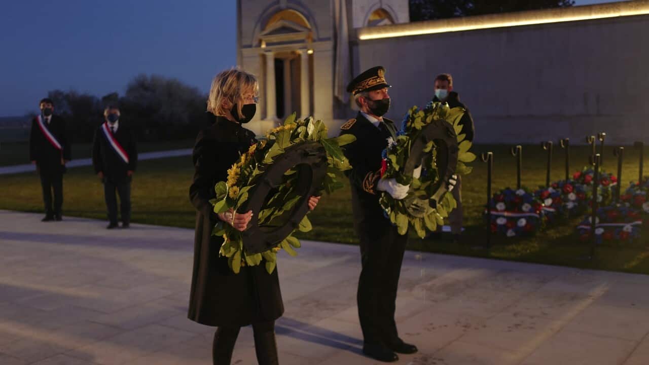 Australia's Ambassador to France Gillian Bird at the Australian National Memorial in Villers-Bretonneux, France