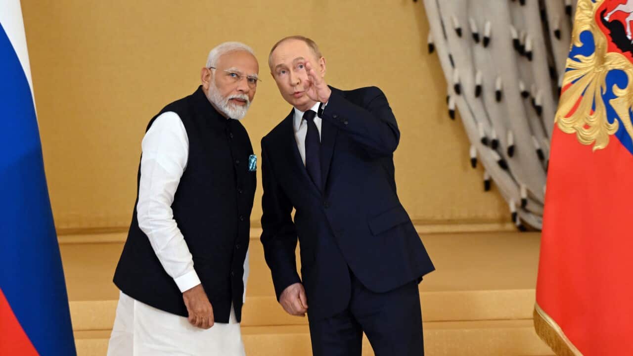 Negotiations between Russian President Vladimir Putin and Indian Prime Minister Narendra Modi in the Grand Kremlin Palace.