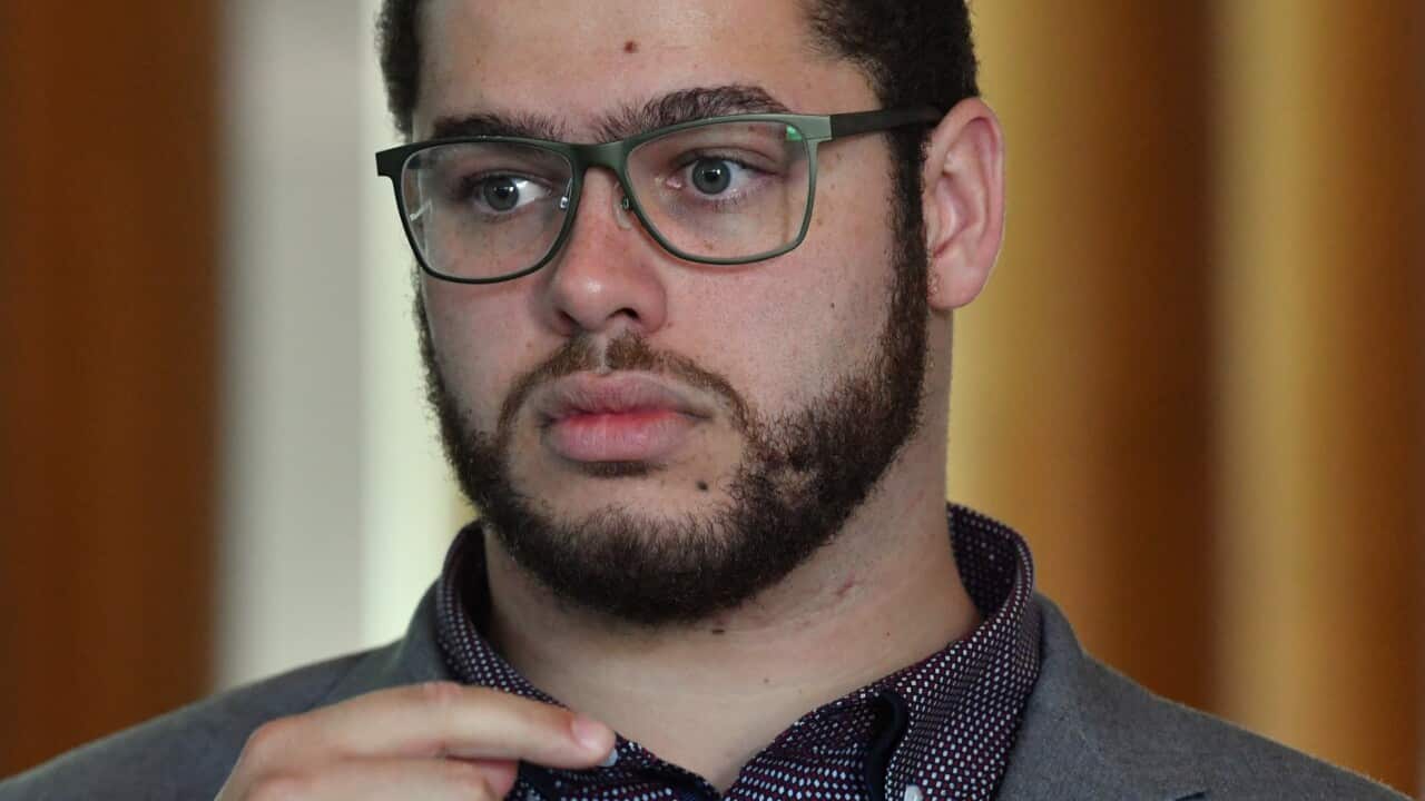 Greens Senator Jordon Steele-John at a press conference.
