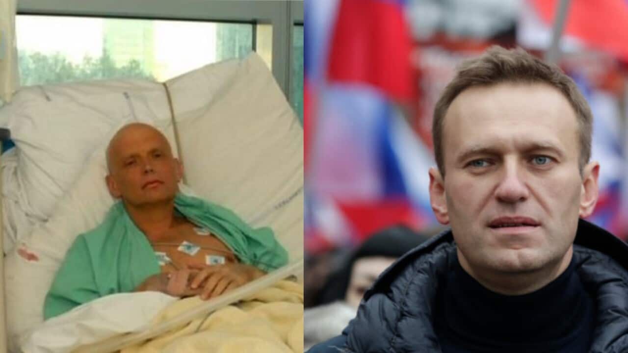 Alexander Litvinenko (left) in a London hospital in 2006 and Russia's opposition leader Alexie Navalny.