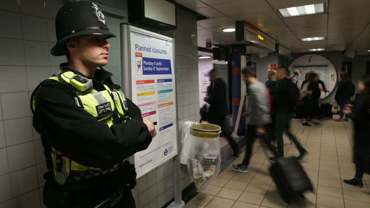 British Transport Police at Euston Tube station in central London following the attack.