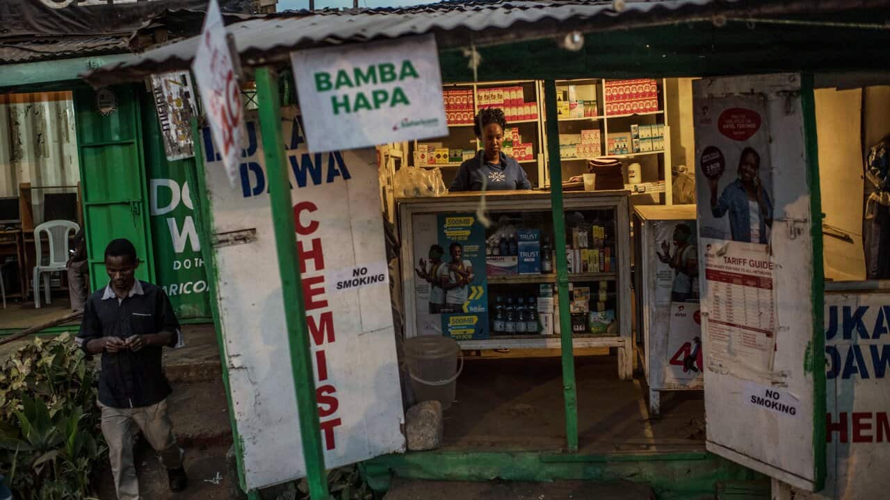 A pharmacy in Kibera. Pharmacy stalls often sell antibiotics in amounts that are far less than the recommended course.