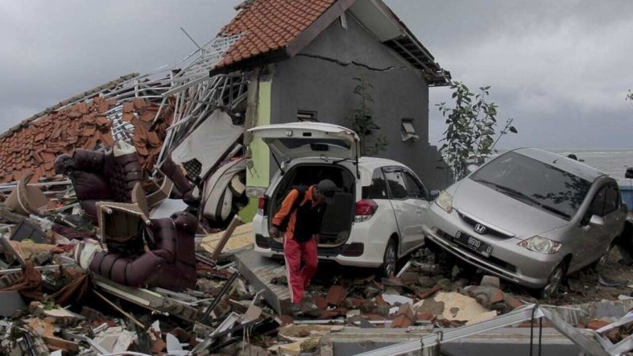 A jumble of rubble from buildings and cars after the tsunami