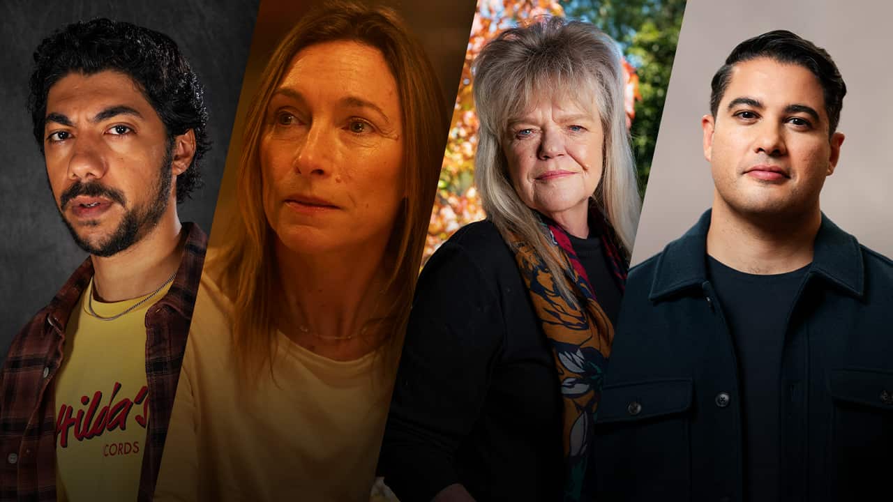 L-R: Hunter Page-Lochard in 'Reckless', Claudia Karvan in 'Homebodies', Jennifer Miller in 'The People vs Robodebt' and Marc Fennell in 'The Secret DNA of Us'.