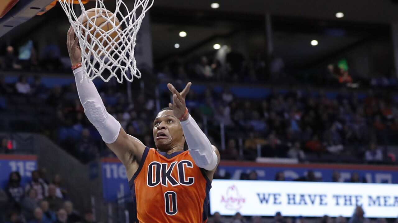 Oklahoma City Thunder guard Russell Westbrook (0)