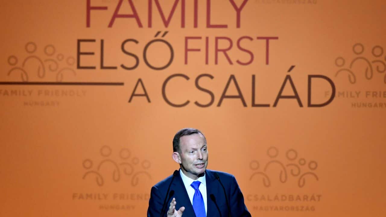 Former Prime Minister Tony Abbott delivers a speech during the Budapest Demographic Summit.