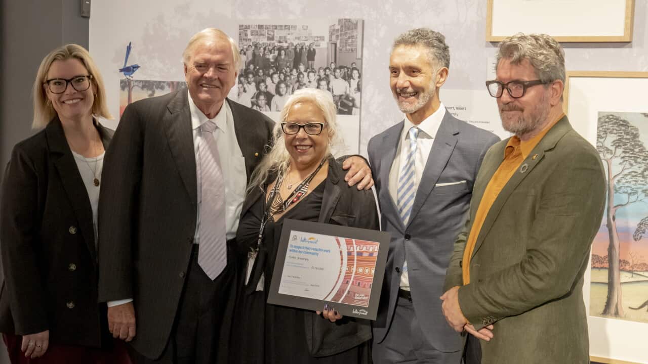 Hannah Beazley Victoria Park MLA; Kim Beazley WA Governor; Kathleen Toomath Carrolup Manager; Tony Buti Aboriginal Aff. Minister; and Chris Malcolm JC Gallery