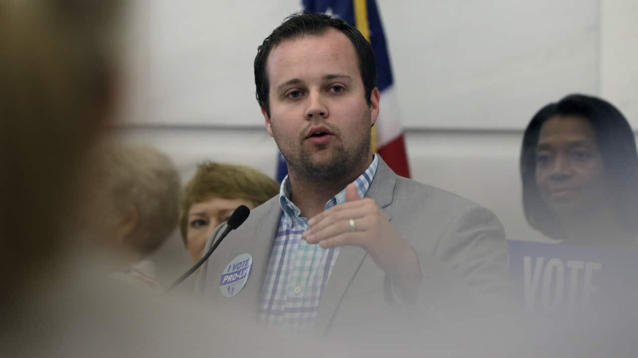 In this 2014 photo, Josh Duggar speaks in favor the Pain-Capable Unborn Child Protection Act at the Arkansas state Capitol in Little Rock, Ark. (AP Photo/Danny Johnston, File)