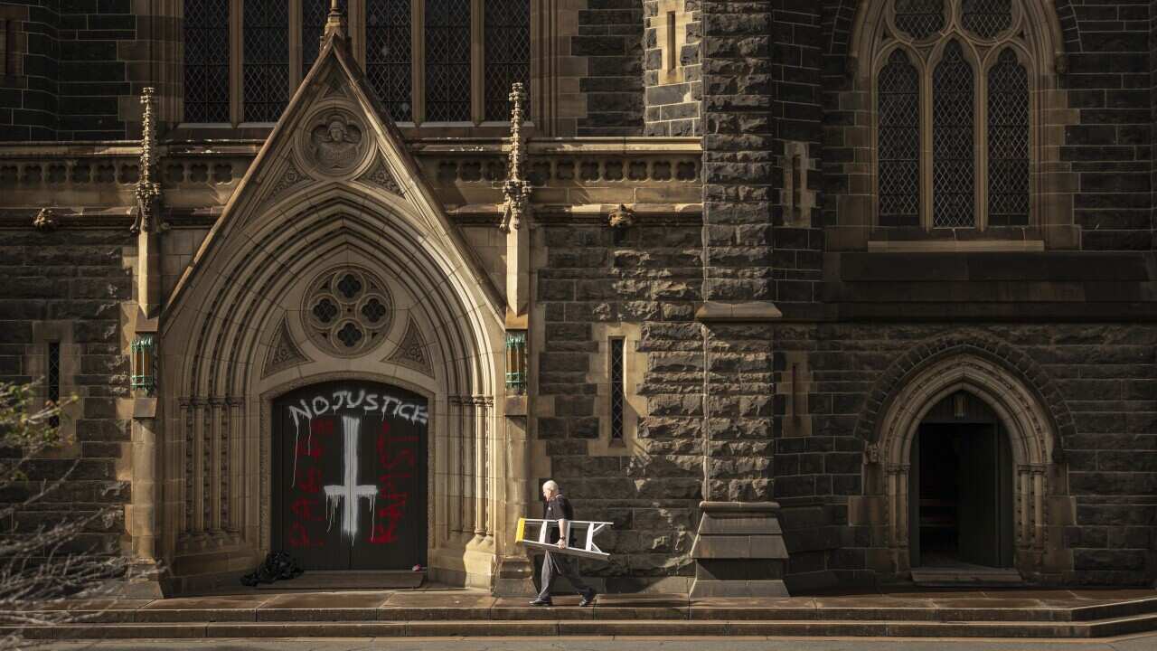 Graffiti at St Patrick's Cathedral in Melbourne