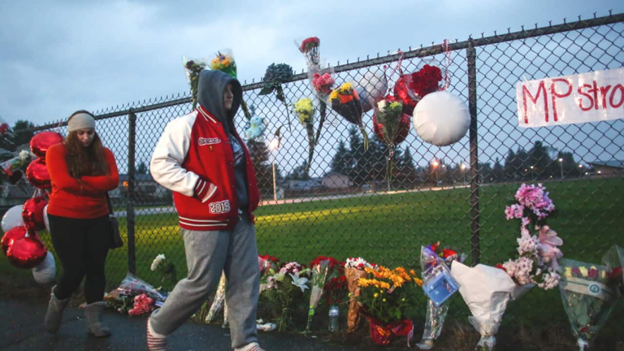 A memorial outside the Marysville Pilchuck High School