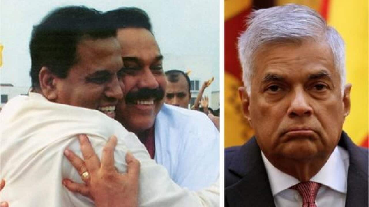 Sri Lanka's president Maithripala Sirisena_new PM Mahinda Rajapaksha_former PM Ranil Wickramasinghe
