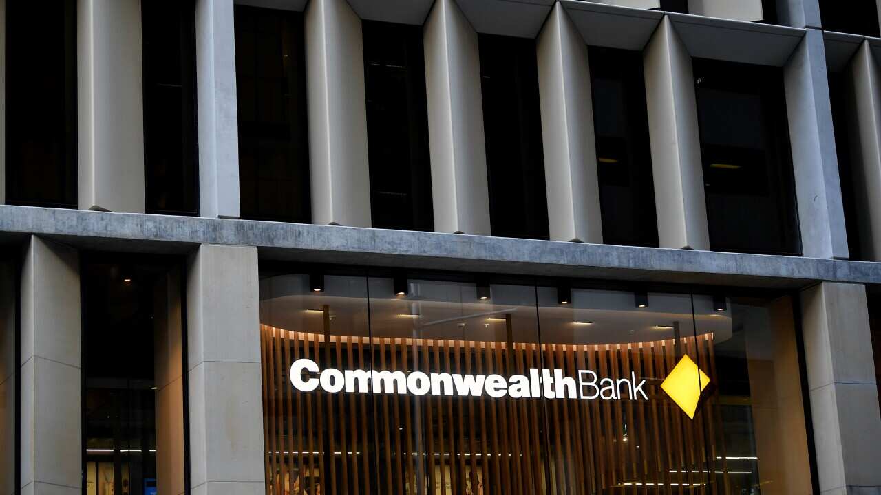 Signage at a Commonwealth Bank of Australia branch in Sydney, Wednesday, May 12, 2021. (AAP Image/Joel Carrett) NO ARCHIVING