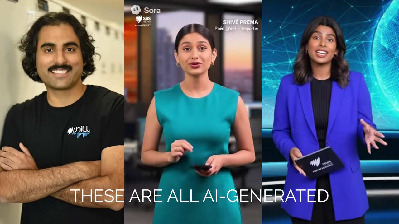 A composite image of a man smiling, a woman wearing a turquoise dress and a woman in a blue blazer