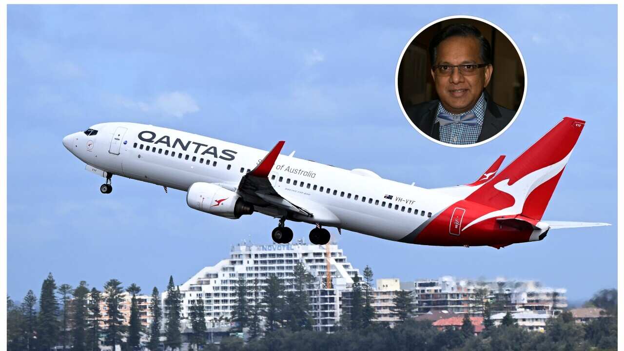 A Qantas plane takes off from Sydney Airport, Sydney