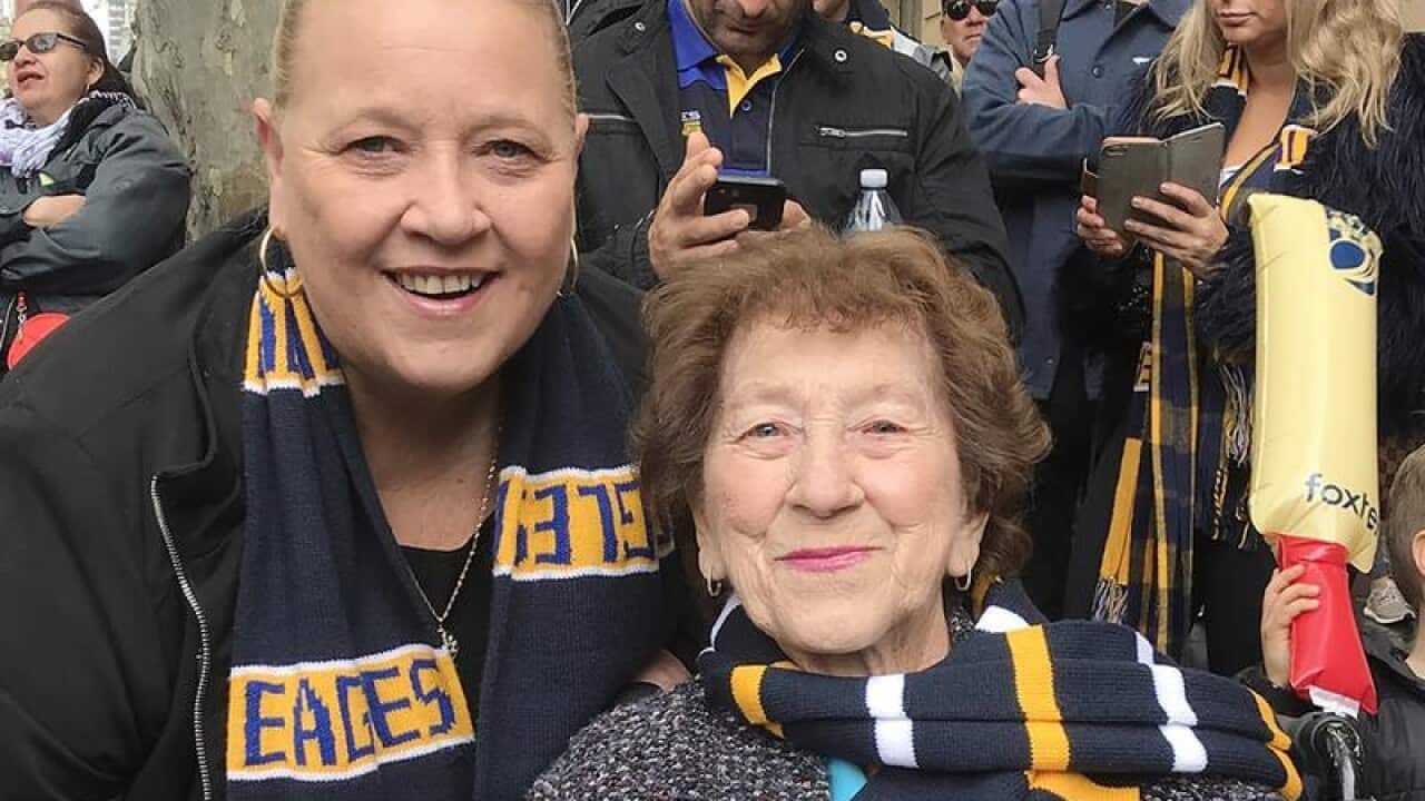 Cheryl Dragowski and mum Sylvia Prince at the AFL Grand Final Parade.