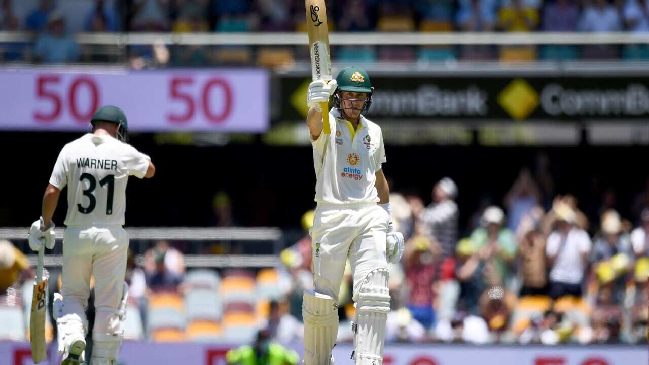 Marnus Labuschagne registers a half century during day 2 of the First Ashes Test between Australia and England at The Gabba