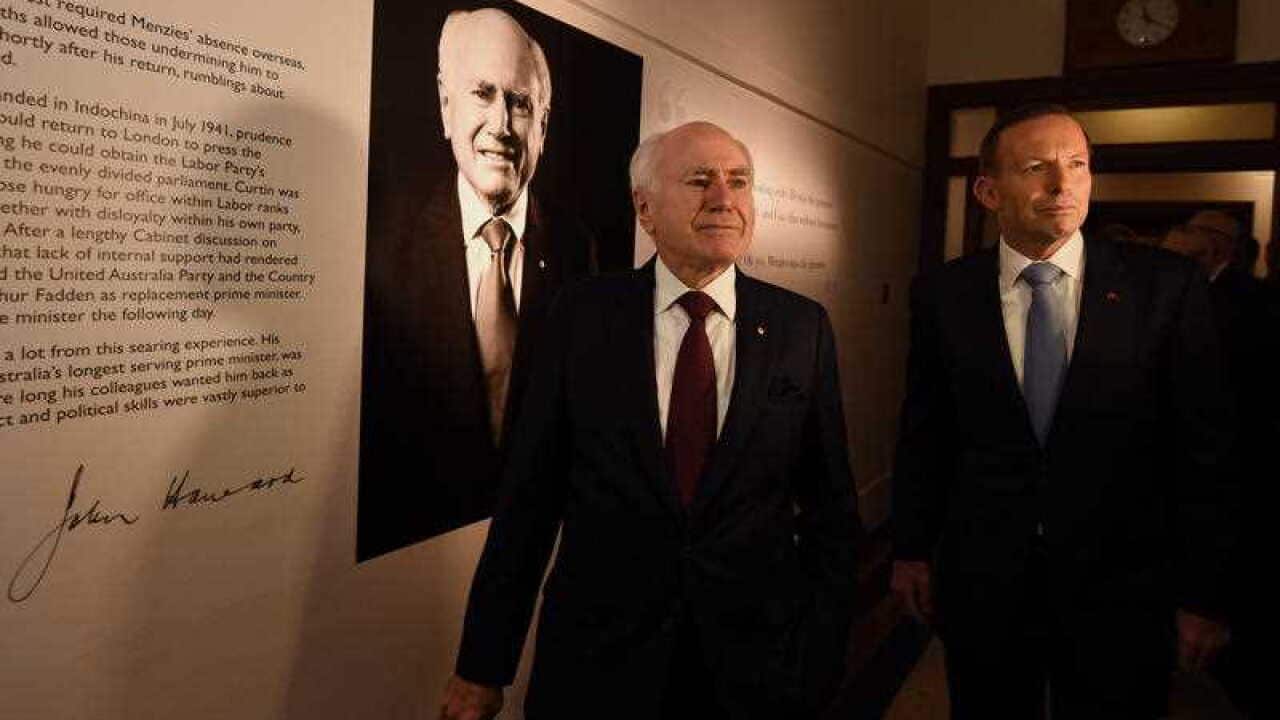 Former Prime Minister Tony Abbott (right) and former Prime Minister John Howard