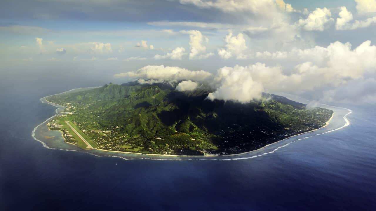 An aerial view of Rarotonga, the largest of the Cook Islands