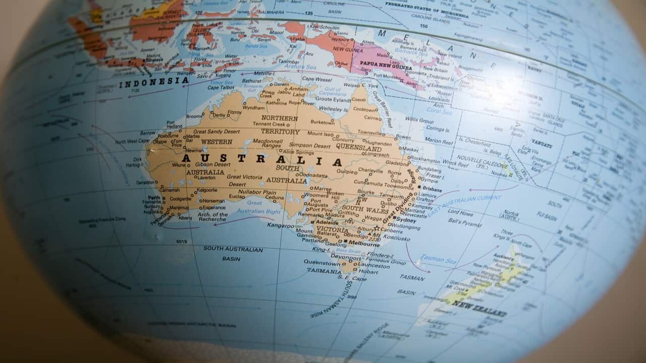 Focus on Australia and Pacific on world globe