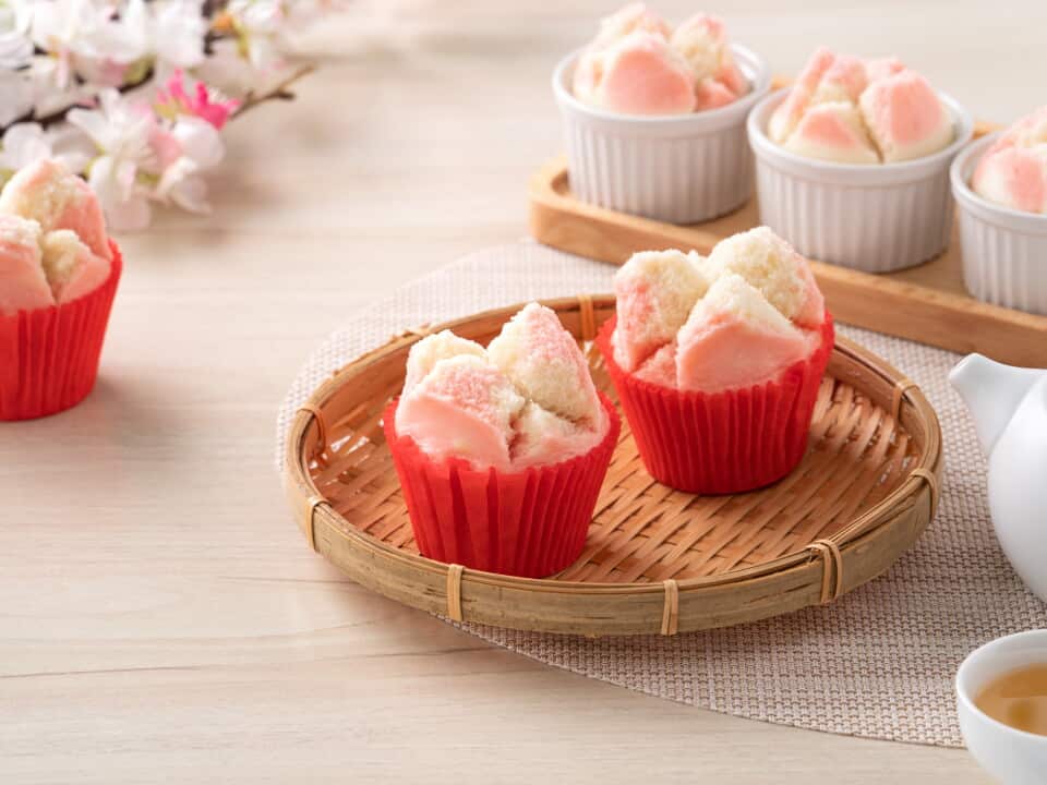 Traditional Chinese steamed sponge cake - Fa Gao, for lunar new year festival celebration food.
