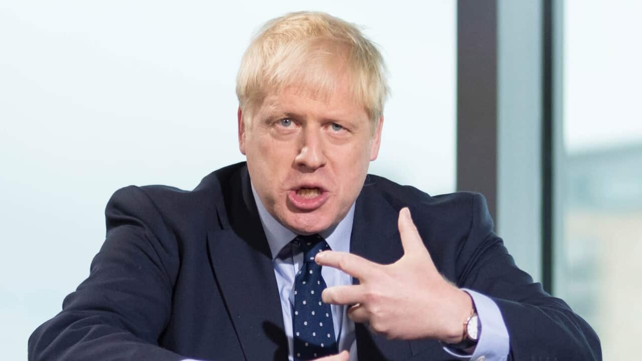 British Prime Minister Boris Johnson on the BBC's Andrew Marr show before opening the Conservative party annual conference at the Manchester Convention Centre.
