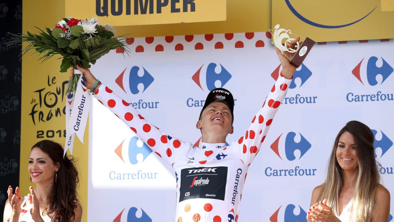 Toms Skujins won the king of the mountain polka dot jersey on stage 5 of the 2018 Tour de France (Getty)
